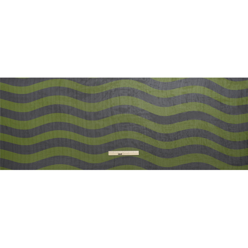 Polyester Chiffon Print with Metallic Pinstripes - Green and Black Wavy Stripes - Mood Exclusive Delray Daze Full Polyester Chiffon Print with Metallic Pinstripes - Green and Black Wavy Stripes - Mood Exclusive Delray Daze Full
