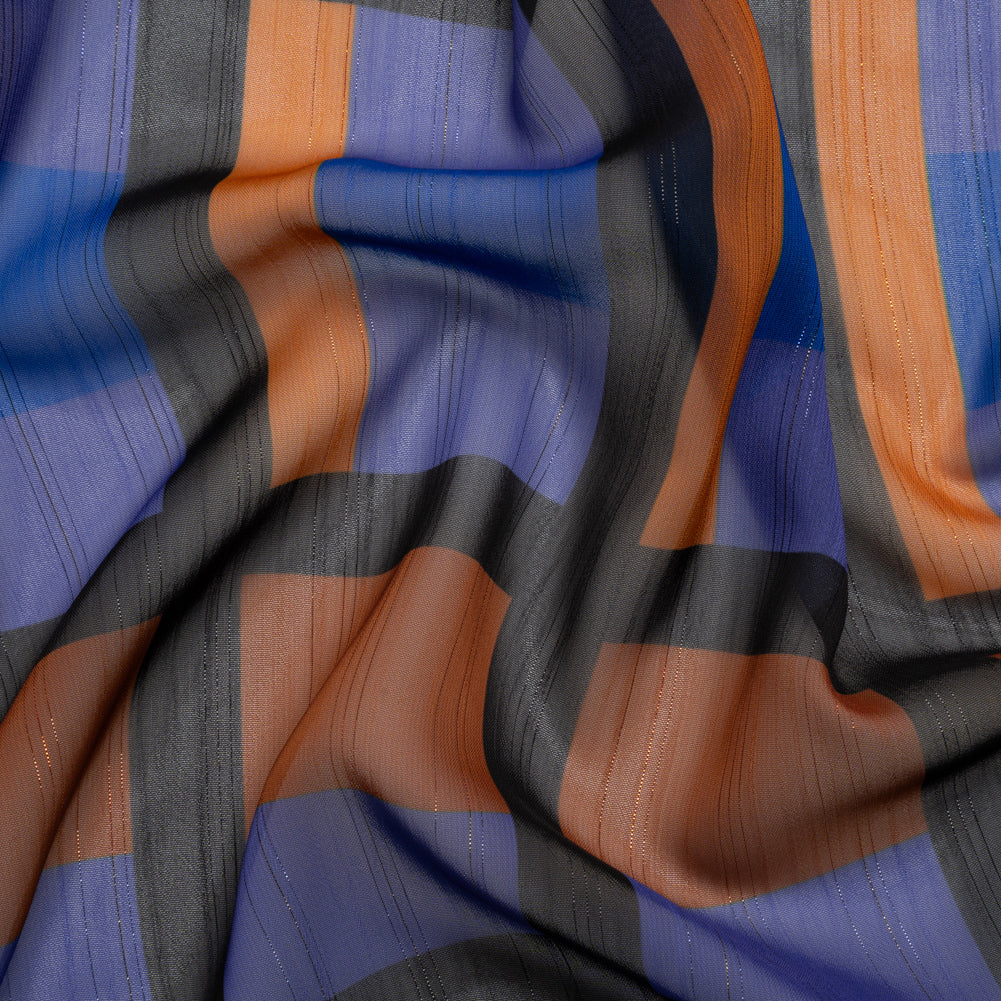 Polyester Chiffon Print with Metallic Pinstripes - Purple, Brown and Black Geometric - Mood Exclusive Through the Window Polyester Chiffon Print with Metallic Pinstripes - Purple, Brown and Black Geometric - Mood Exclusive Through the Window