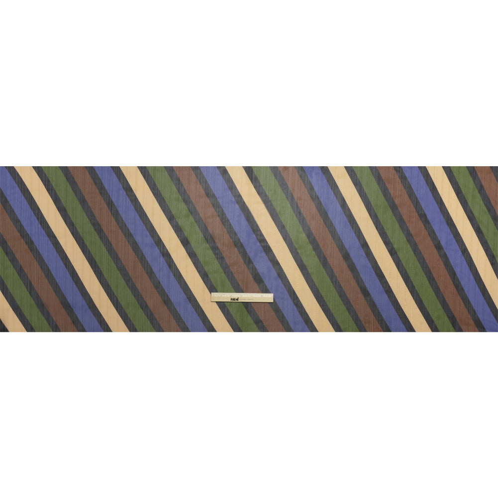 Polyester Chiffon Print with Metallic Pinstripes - Brown, Green and Purple Diagonal Stripes - Mood Exclusive Seemingly Slanted Full Polyester Chiffon Print with Metallic Pinstripes - Brown, Green and Purple Diagonal Stripes - Mood Exclusive Seemingly Slanted Full