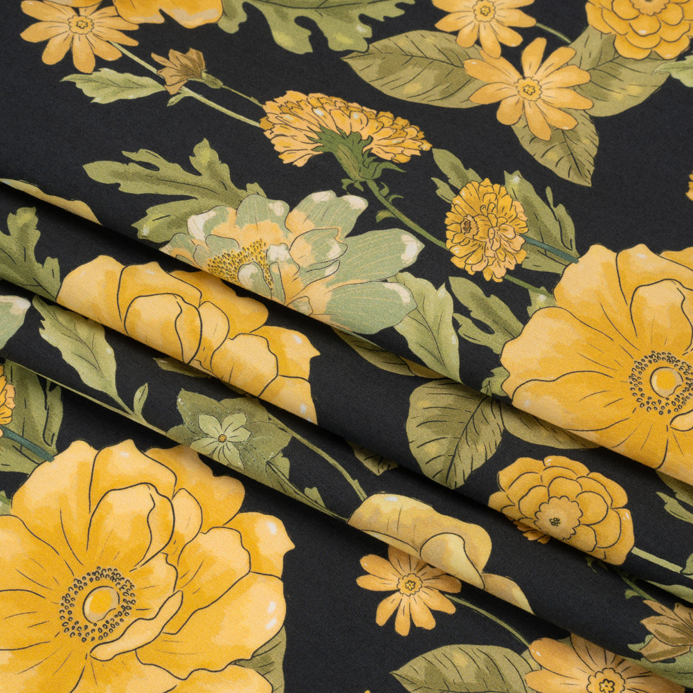 Cotton Poplin Print - Black and Yellow Floral - Mood Exclusive Glorious Gardens Folded Cotton Poplin Print - Black and Yellow Floral - Mood Exclusive Glorious Gardens Folded