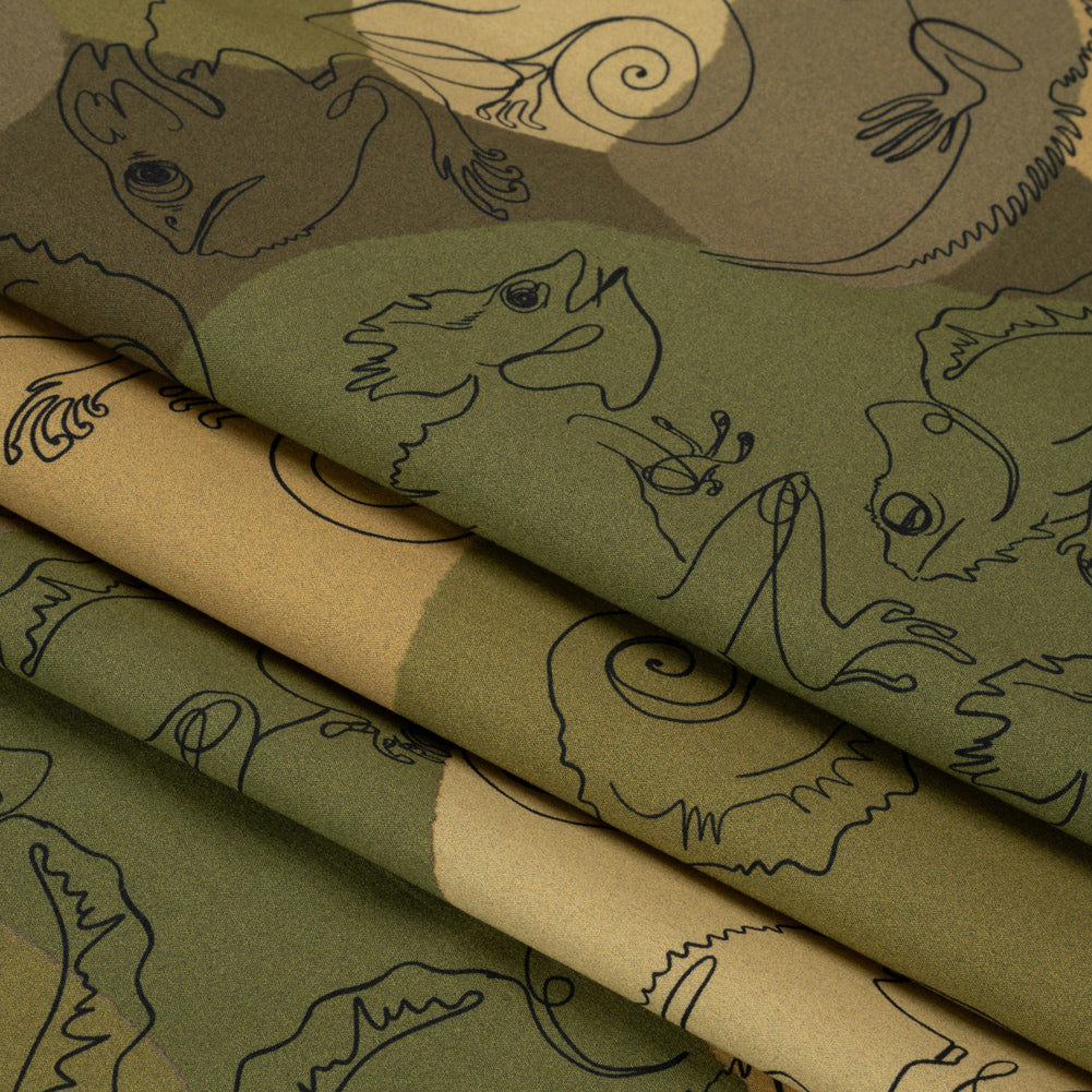 Stretch Cotton Poplin Print - Green Chameleons - Mood Exclusive Commander of Camouflage Folded Stretch Cotton Poplin Print - Green Chameleons - Mood Exclusive Commander of Camouflage Folded