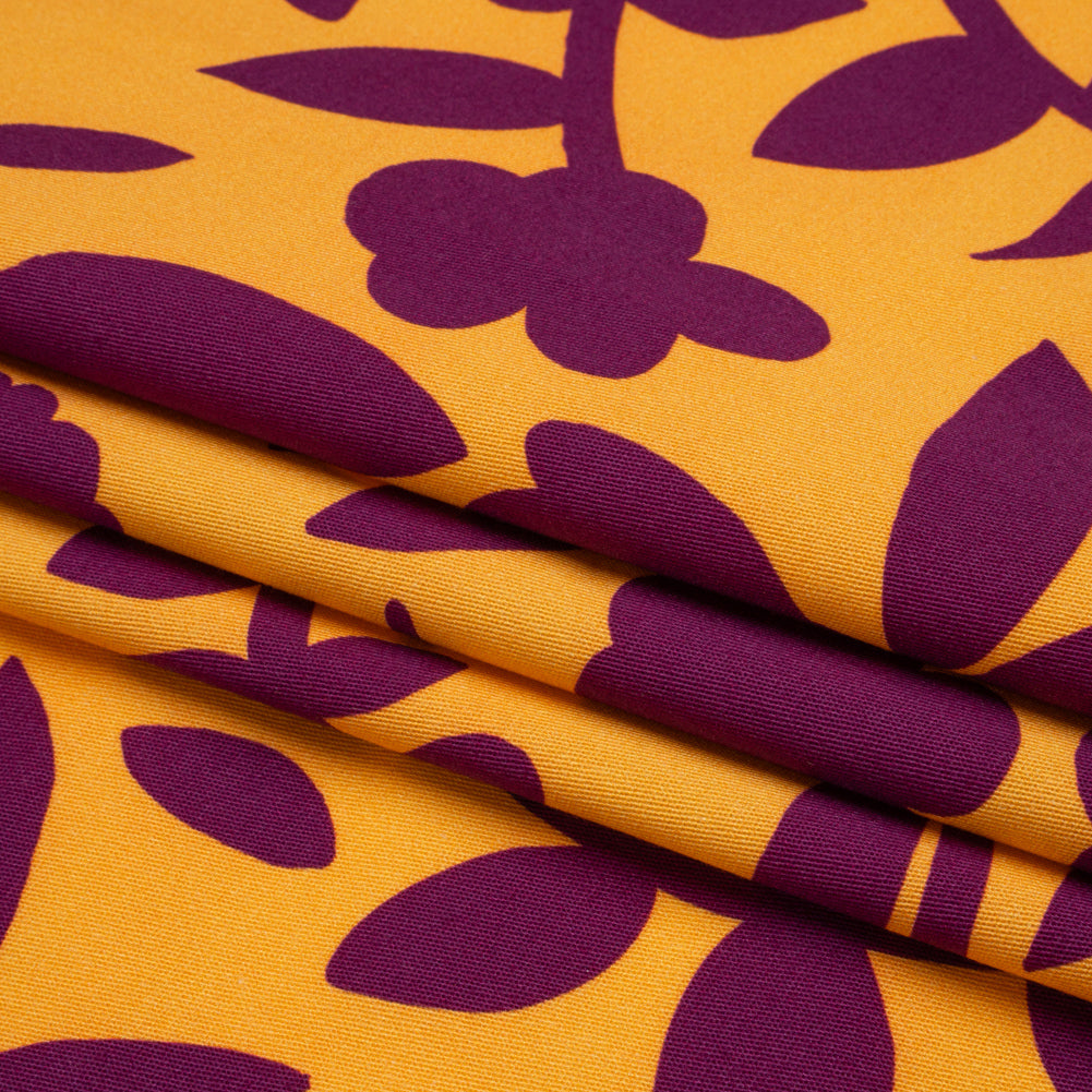 Stretch Cotton Twill Print - Mango Orange and Plum Purple Floral - Mood Exclusive Color-Block Creative Folded Stretch Cotton Twill Print - Mango Orange and Plum Purple Floral - Mood Exclusive Color-Block Creative Folded