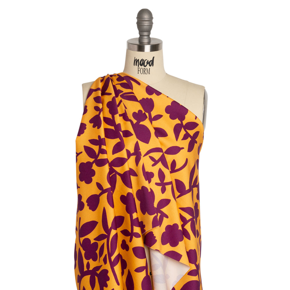 Stretch Cotton Twill Print - Mango Orange and Plum Purple Floral - Mood Exclusive Color-Block Creative Drape Stretch Cotton Twill Print - Mango Orange and Plum Purple Floral - Mood Exclusive Color-Block Creative Drape