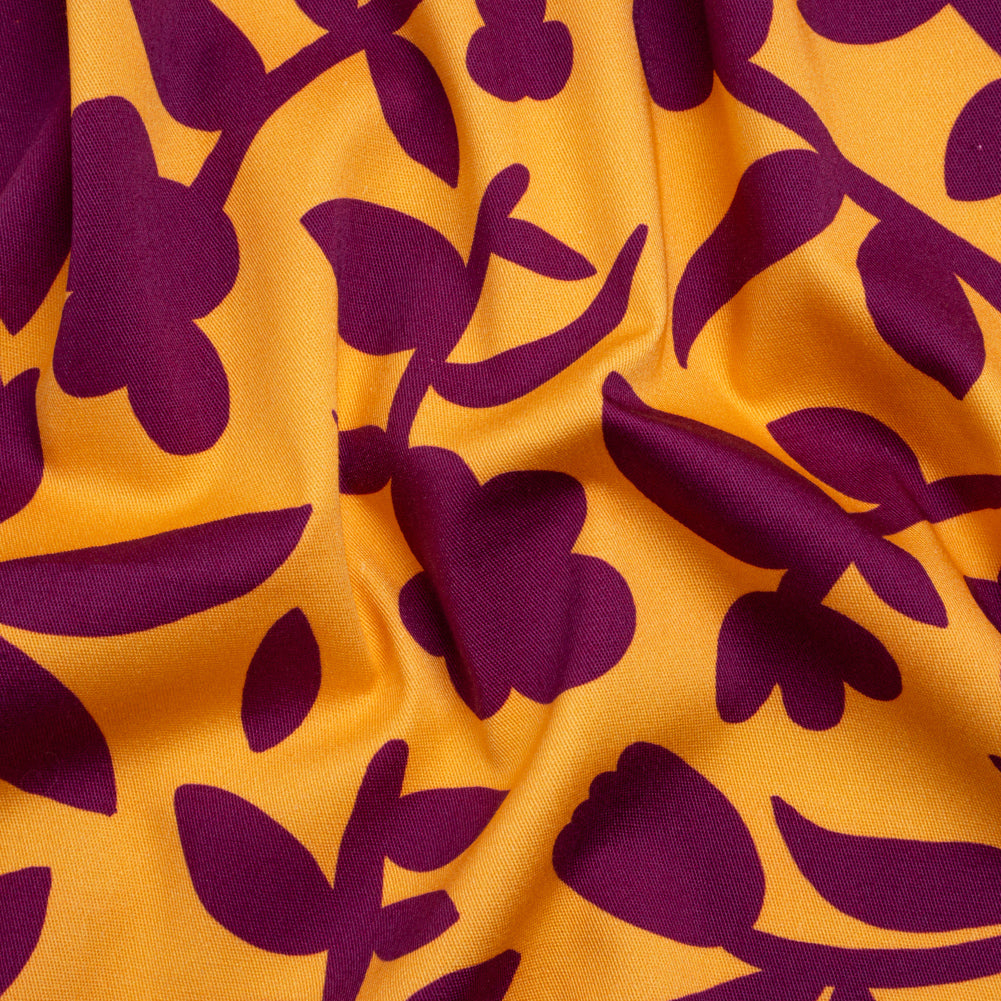 Stretch Cotton Twill Print - Mango Orange and Plum Purple Floral - Mood Exclusive Color-Block Creative Stretch Cotton Twill Print - Mango Orange and Plum Purple Floral - Mood Exclusive Color-Block Creative