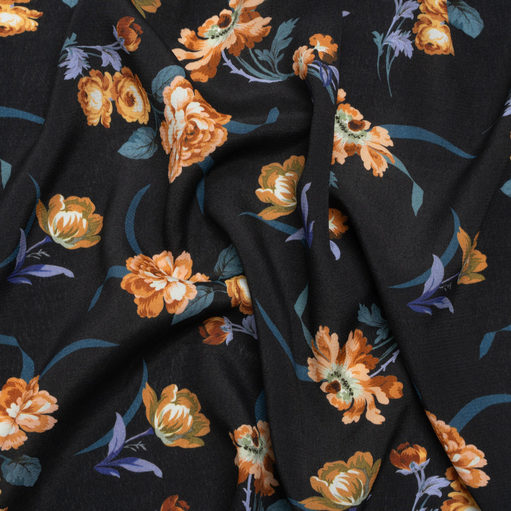 Viscose Crepe Print - Navy and Orange Floral - Mood Exclusive Chivalrous Designs Viscose Crepe Print - Navy and Orange Floral - Mood Exclusive Chivalrous Designs