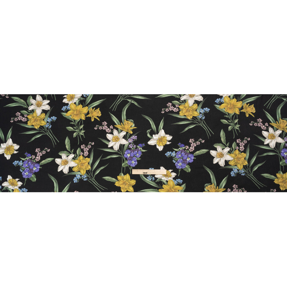 Viscose Crepe Print - Black, Yellow and Violet Floral - Mood Exclusive By the Plenty Drape Viscose Crepe Print - Black, Yellow and Violet Floral - Mood Exclusive By the Plenty Drape