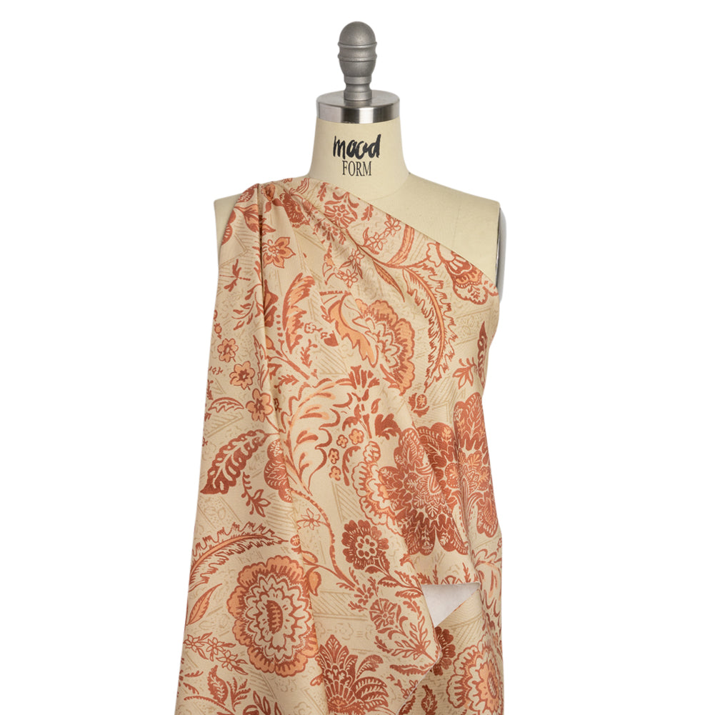 Stretch Cotton Twill Print - Beige and Orange Floral - Mood Exclusive Aromatic Aria Drape Stretch Cotton Twill Print - Beige and Orange Floral - Mood Exclusive Aromatic Aria Drape