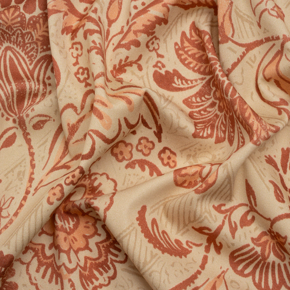 Stretch Cotton Twill Print - Beige and Orange Floral - Mood Exclusive Aromatic Aria Stretch Cotton Twill Print - Beige and Orange Floral - Mood Exclusive Aromatic Aria