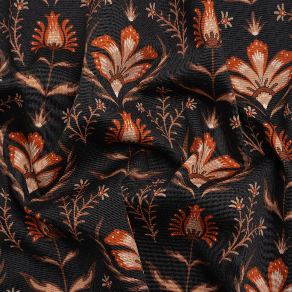 Stretch Cotton Twill - Black and Orange Floral - Watching the Fire Print - Mood Exclusive Rockland Collection Stretch Cotton Twill - Black and Orange Floral - Watching the Fire Print - Mood Exclusive Rockland Collection