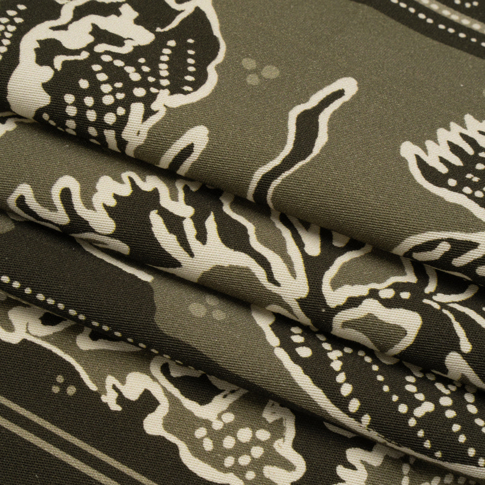 Stretch Cotton Twill Panel - Olive Floral Blocks - Mood Exclusive Maple Hill Heights Folded Stretch Cotton Twill Panel - Olive Floral Blocks - Mood Exclusive Maple Hill Heights Folded