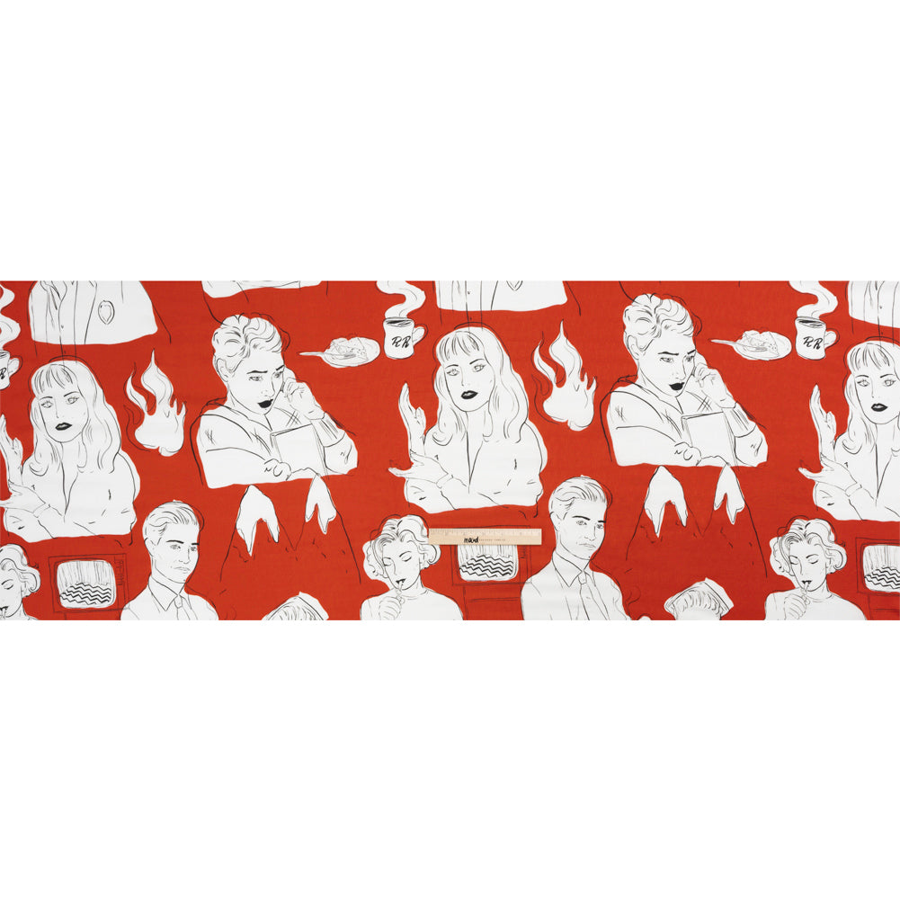 Slubbed Viscose Woven Print - Red, Black and White Portraits - Mood Exclusive Morning Mysteries Full Slubbed Viscose Woven Print - Red, Black and White Portraits - Mood Exclusive Morning Mysteries Full