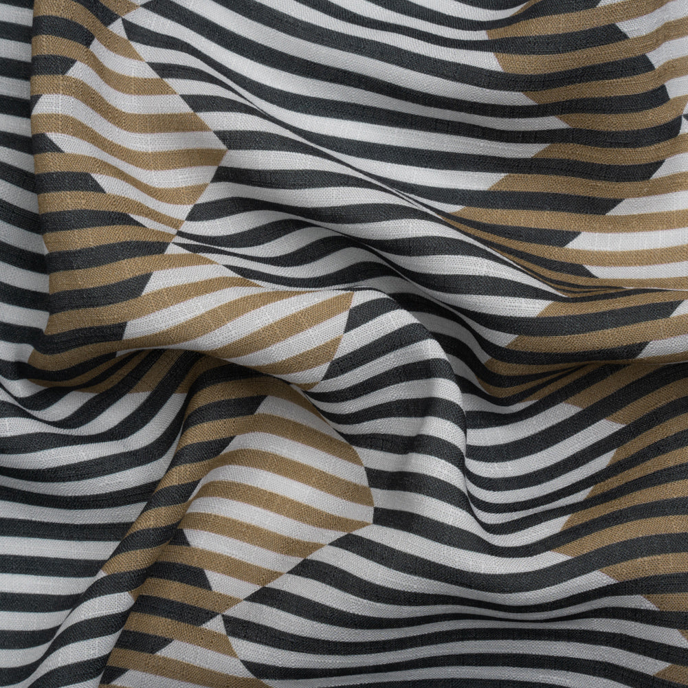 Slubbed Viscose Woven Print - Black and Brown Geometric Stripes - Mood Exclusive Eye Play Slubbed Viscose Woven Print - Black and Brown Geometric Stripes - Mood Exclusive Eye Play