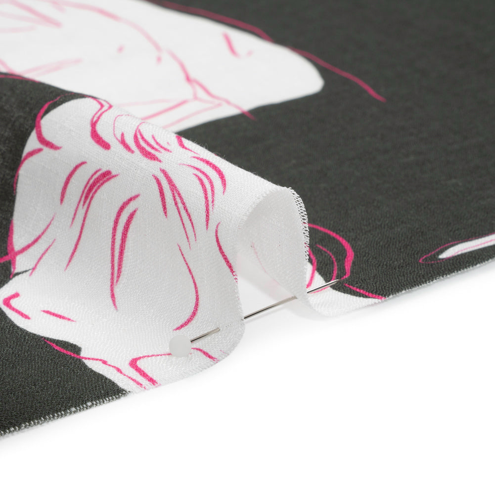 Slubbed Viscose Woven Print - Charcoal and White Portraits - Mood Exclusive Morning Mysteries Detail Slubbed Viscose Woven Print - Charcoal and White Portraits - Mood Exclusive Morning Mysteries Detail
