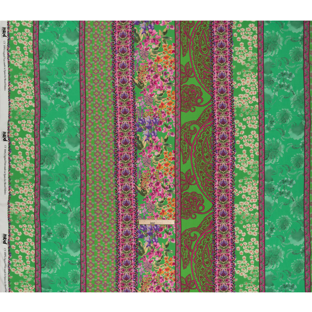 Viscose Crepe Print - Green, Turquoise and Purple Floral and Paisley Stripes - Mood Exclusive April in Patterns - Full Viscose Crepe Print - Green, Turquoise and Purple Floral and Paisley Stripes - Mood Exclusive April in Patterns - Full