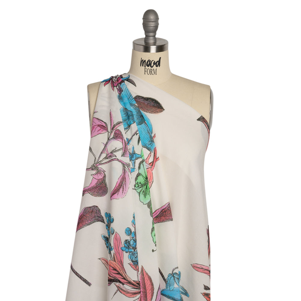 Viscose Crepe Print - Pink, Blue and Green Floral - Mood Exclusive Painted Petals Detail Viscose Crepe Print - Pink, Blue and Green Floral - Mood Exclusive Painted Petals Detail