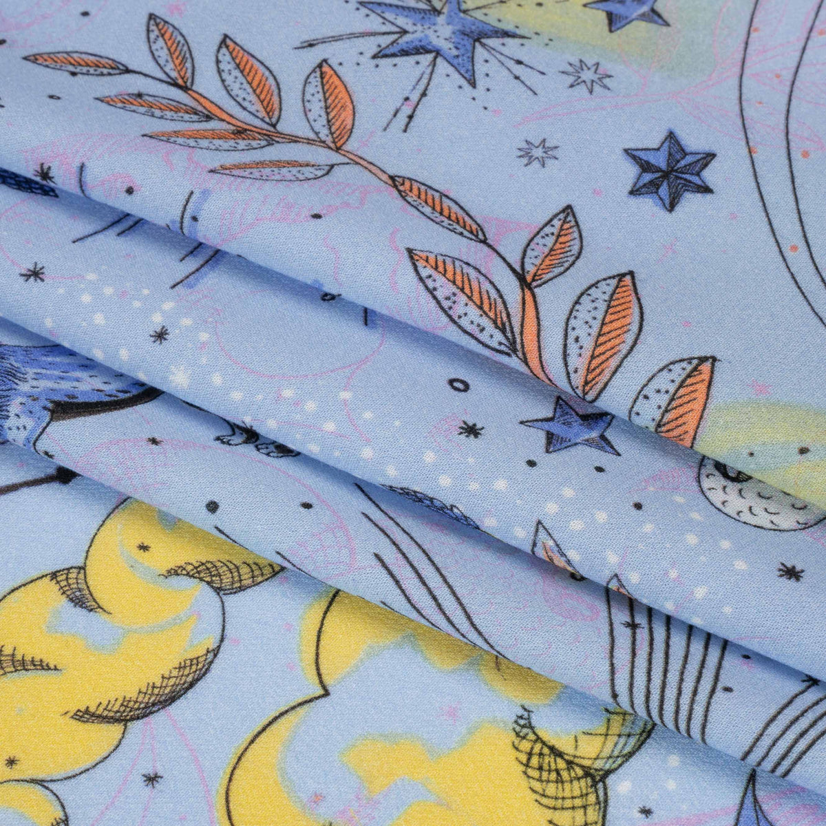 Viscose Crepe Print - Blue and Yellow Celestial Creatures - Mood Exclusive Mythical Me Full Viscose Crepe Print - Blue and Yellow Celestial Creatures - Mood Exclusive Mythical Me Full