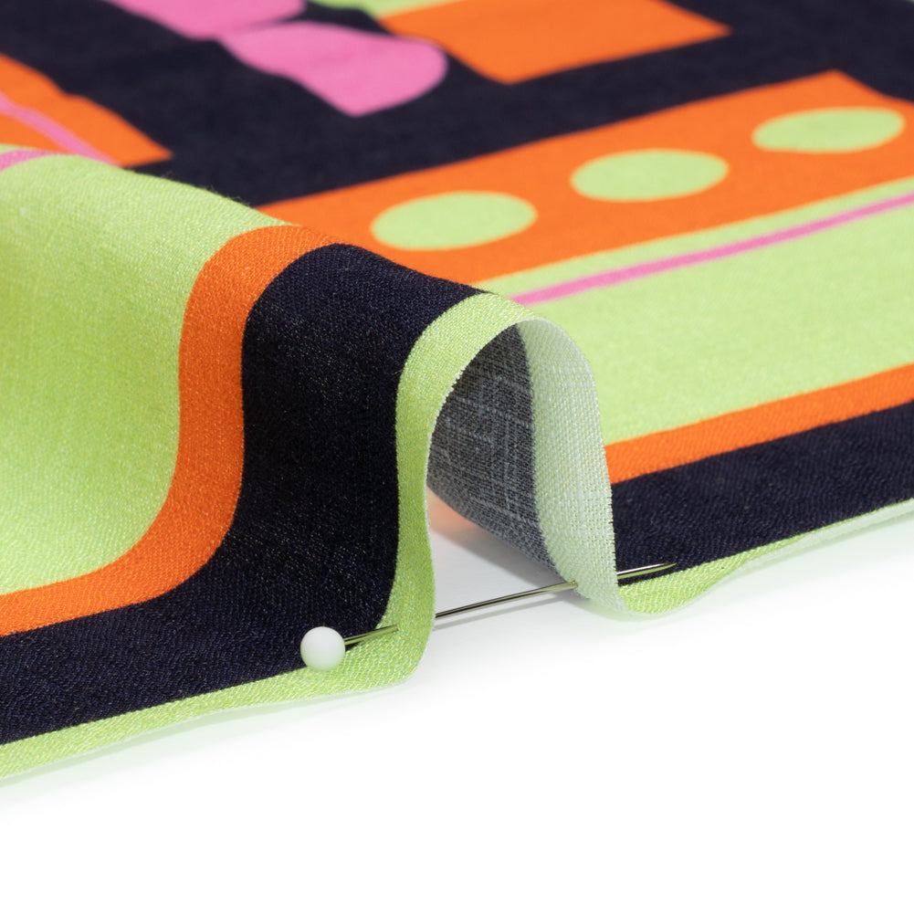 Slubbed Viscose Woven Panel - Orange, Lime Green and Pink Abstract Geometric - Mood Exclusive Abstract Thoughts Detail Slubbed Viscose Woven Panel - Orange, Lime Green and Pink Abstract Geometric - Mood Exclusive Abstract Thoughts Detail