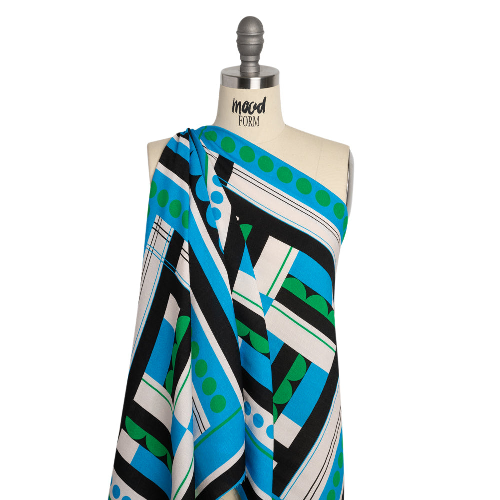 Slubbed Viscose Woven Panel - Blue, Green and Black Abstract Geometric - Mood Exclusive Abstract Thoughts Drape Slubbed Viscose Woven Panel - Blue, Green and Black Abstract Geometric - Mood Exclusive Abstract Thoughts Drape