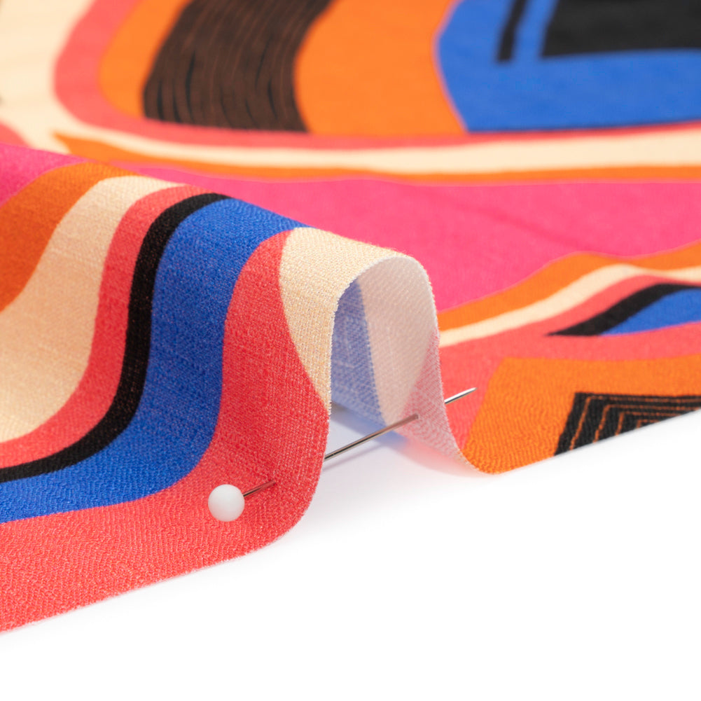 Slubbed Viscose Woven Print - Orange, Blue and Pink Abstract Spades - Mood Exclusive Take it Easy Detail Slubbed Viscose Woven Print - Orange, Blue and Pink Abstract Spades - Mood Exclusive Take it Easy Detail