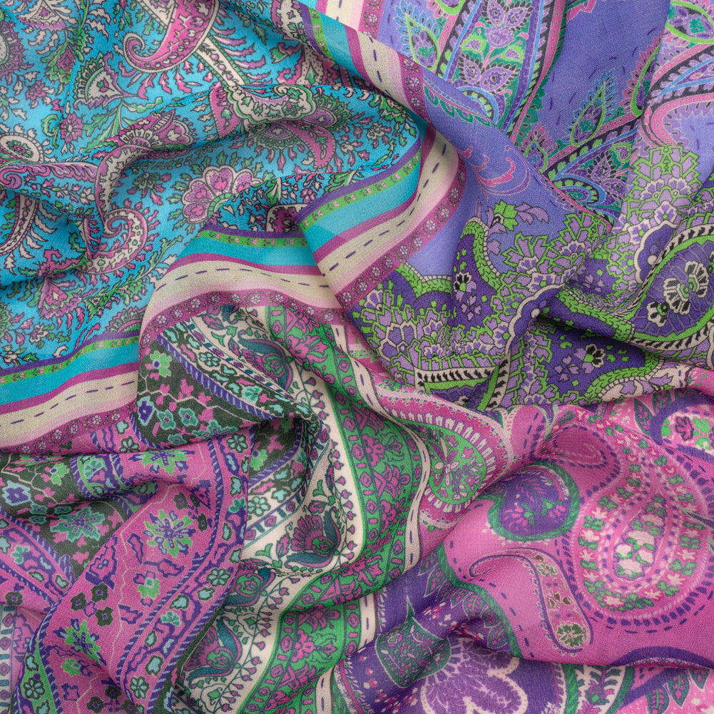 Mood Exclusive Purple Petals and Paisleys Viscose Georgette Mood Exclusive Purple Petals and Paisleys Viscose Georgette