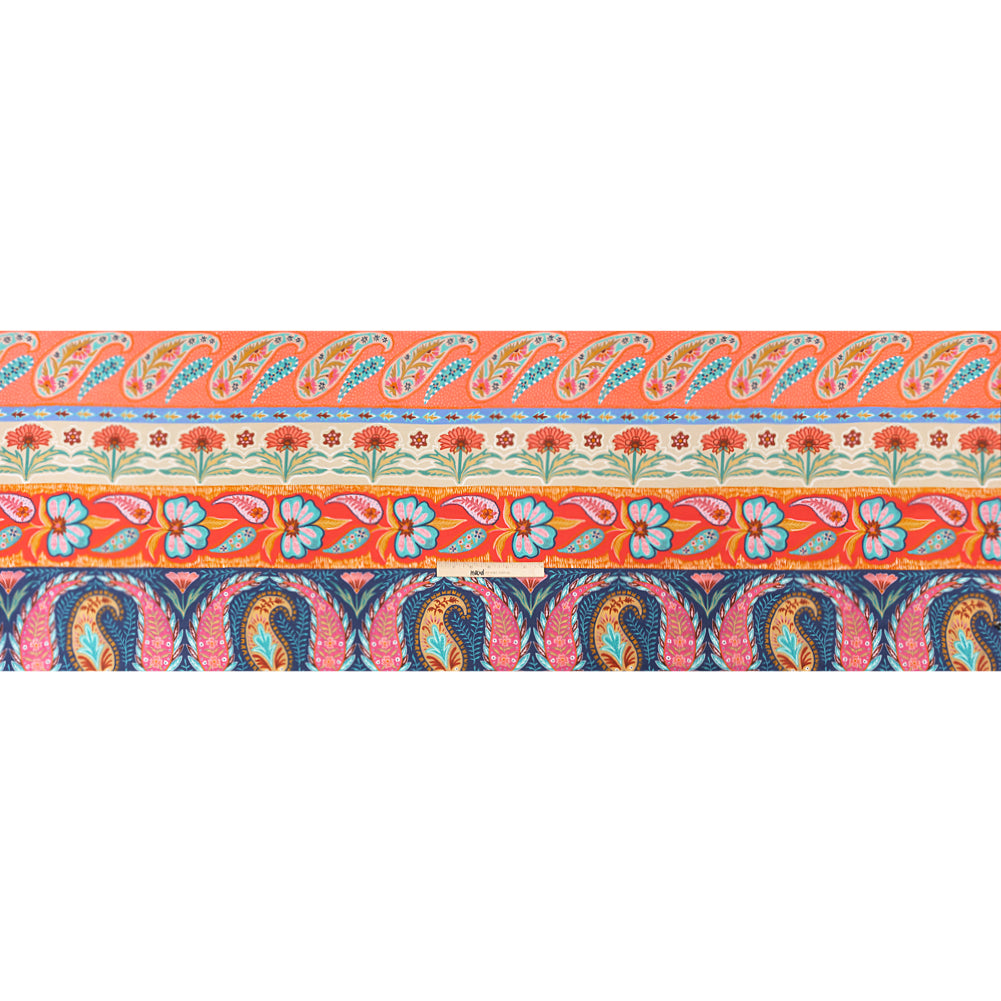Viscose and Linen Twill Print - Blue and Orange Paisley and Floral Stripes - Mood Exclusive Botanical Bliss Drape Viscose and Linen Twill Print - Blue and Orange Paisley and Floral Stripes - Mood Exclusive Botanical Bliss Drape