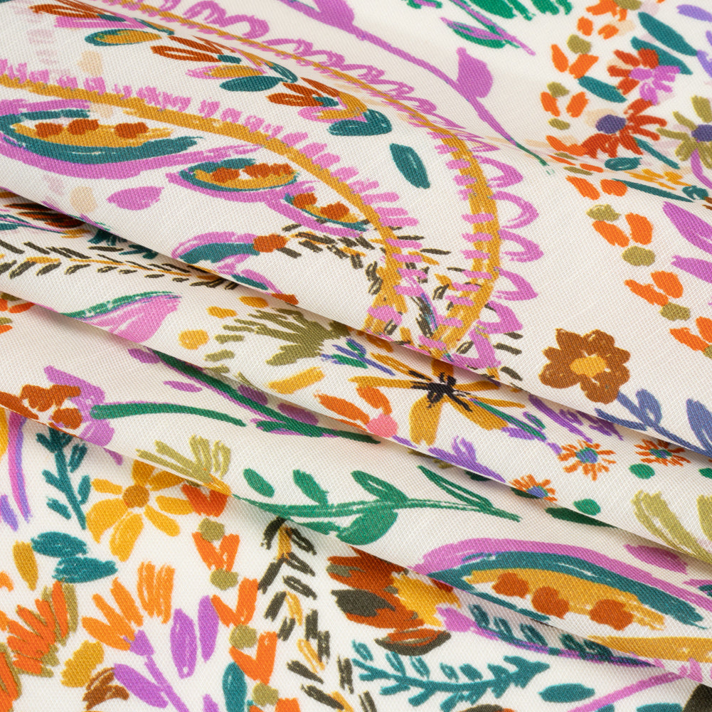 Viscose and Linen Twill Panel - White and Rainbow Paisley and Floral - Mood Exclusive Realized Wonders Full Viscose and Linen Twill Panel - White and Rainbow Paisley and Floral - Mood Exclusive Realized Wonders Full