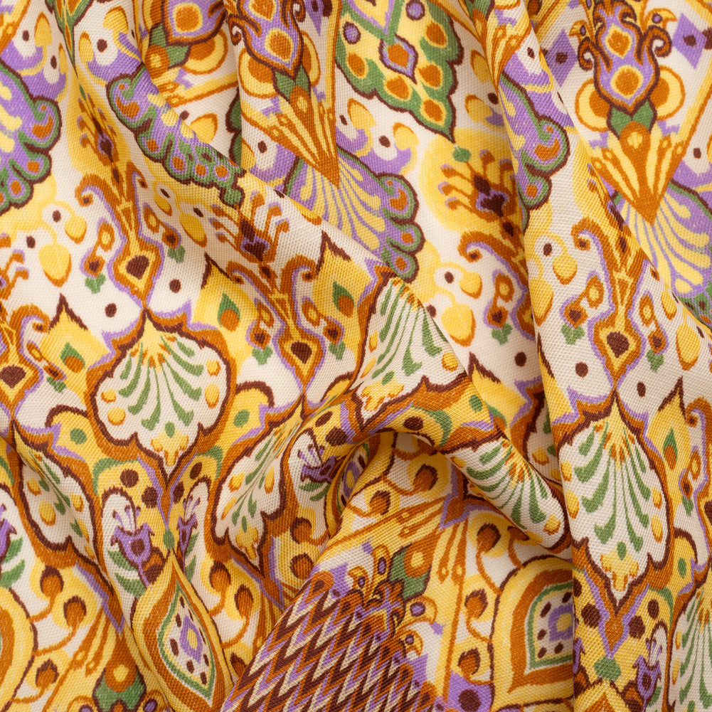 Viscose and Linen Twill Print - Yellow and Orange Stylized Flowers and Chevrons - Mood Exclusive Fashion Floral Viscose and Linen Twill Print - Yellow and Orange Stylized Flowers and Chevrons - Mood Exclusive Fashion Floral