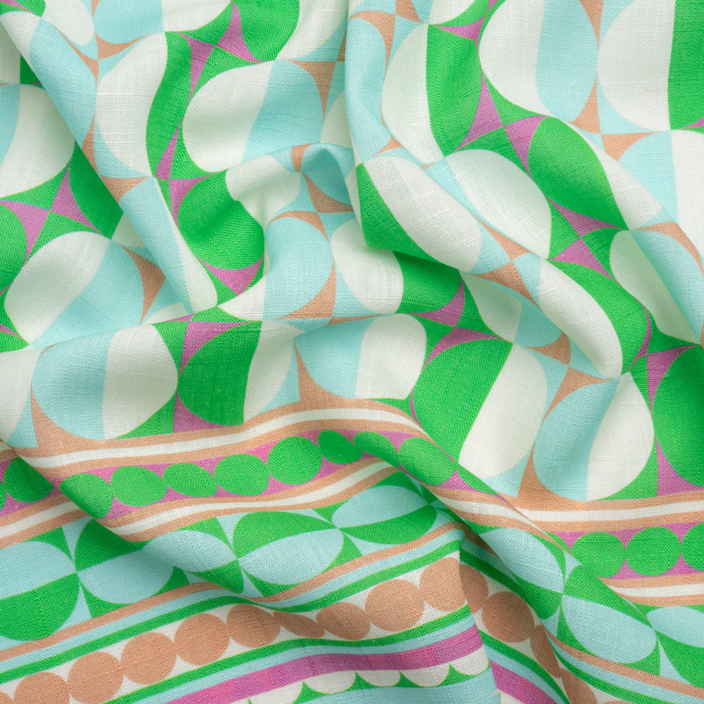 Viscose and Linen Woven Panel Print - Green and Sky Blue Split Circles - Mood Exclusive Circle Back Viscose and Linen Woven Panel Print - Green and Sky Blue Split Circles - Mood Exclusive Circle Back
