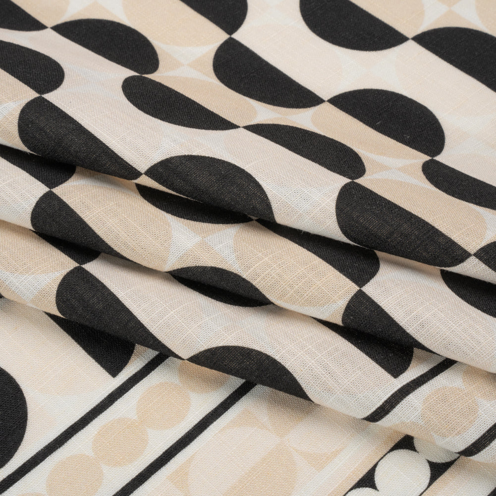 Viscose and Linen Woven Panel Print - Black and White Split Circles - Mood Exclusive Circle Back Folded Viscose and Linen Woven Panel Print - Black and White Split Circles - Mood Exclusive Circle Back Folded