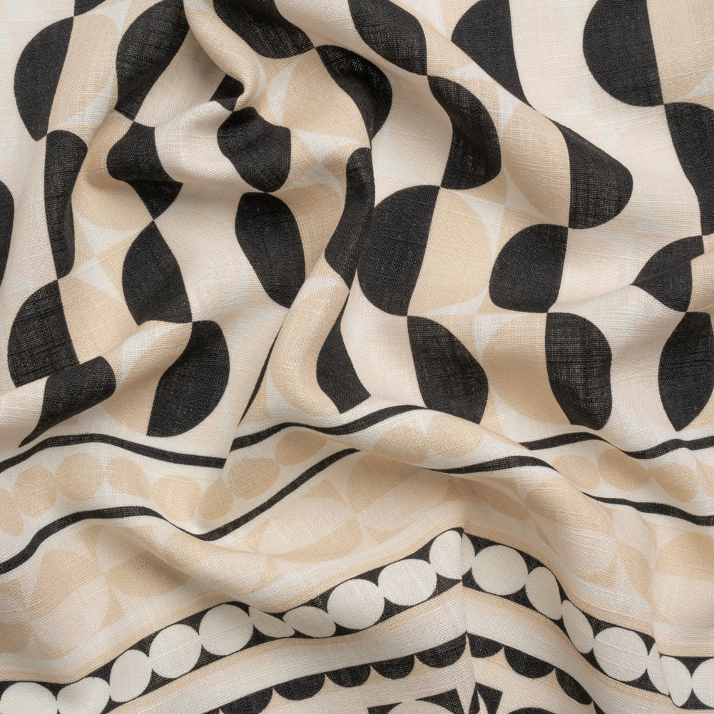 Viscose and Linen Woven Panel Print - Black and White Split Circles - Mood Exclusive Circle Back Viscose and Linen Woven Panel Print - Black and White Split Circles - Mood Exclusive Circle Back