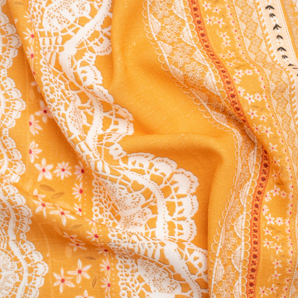 Viscose and Linen Woven Print - Yellow and White Lace and Floral Stripes - Mood Exclusive Lace and Ribbons Viscose and Linen Woven Print - Yellow and White Lace and Floral Stripes - Mood Exclusive Lace and Ribbons