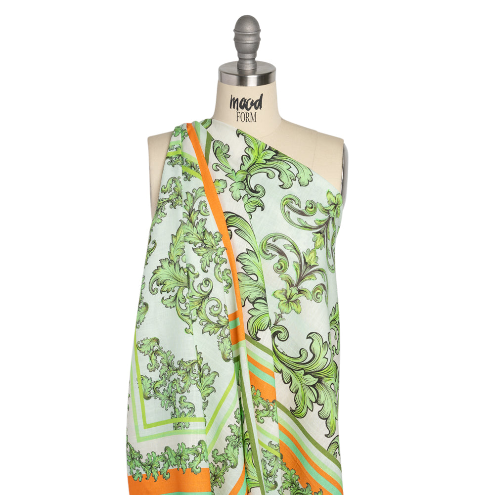 Viscose and Linen Woven Panel Print - Green and Orange Leafy Squares - Mood Exclusive Havana Spring Drape Viscose and Linen Woven Panel Print - Green and Orange Leafy Squares - Mood Exclusive Havana Spring Drape