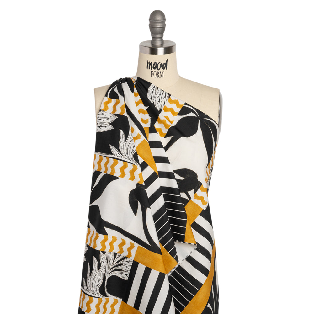 Cotton Poplin Panel - Goldenrod Palm Tree Stripes - Mood Exclusive Bahama Shutter Drape Cotton Poplin Panel - Goldenrod Palm Tree Stripes - Mood Exclusive Bahama Shutter Drape