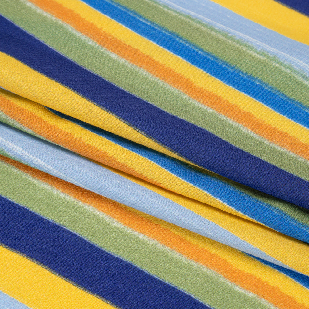 Sustainable Viscose Crepe Print - Blue, Orange and Yellow Stripes - Mood Exclusive Between the Lines Folded Sustainable Viscose Crepe Print - Blue, Orange and Yellow Stripes - Mood Exclusive Between the Lines Folded