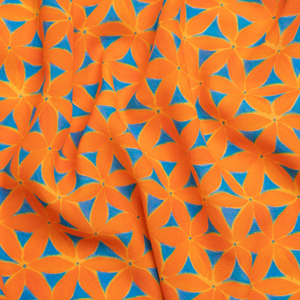 Sustainable Viscose Crepe Print - Orange and Teal Flower Lattice - Mood Exclusive Lovely Lillies Sustainable Viscose Crepe Print - Orange and Teal Flower Lattice - Mood Exclusive Lovely Lillies