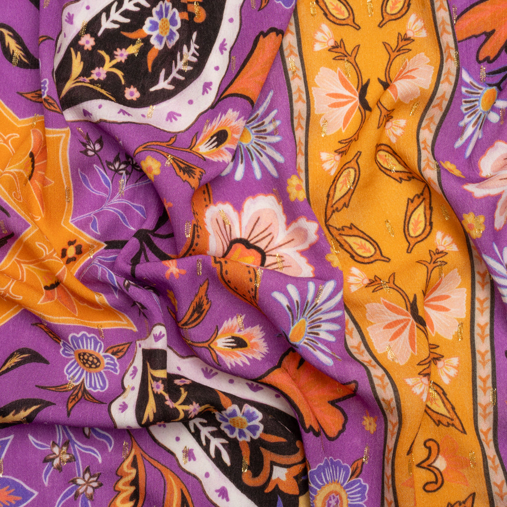 Mood Exclusive Purple Floral Facade Metallic Dotted Crinkled Viscose Crepe Panel Mood Exclusive Purple Floral Facade Metallic Dotted Crinkled Viscose Crepe Panel
