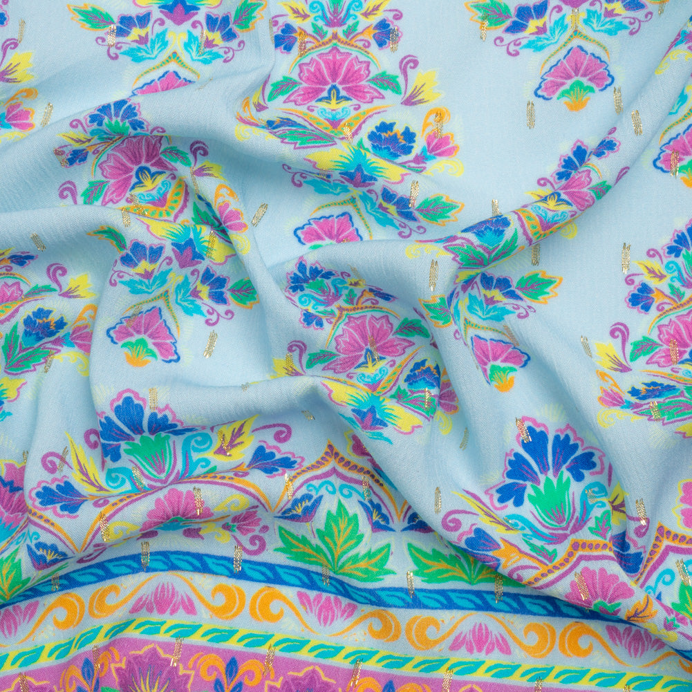 Mood Exclusive Sky Floral Feast Metallic Dotted Crinkled Viscose Crepe Mood Exclusive Sky Floral Feast Metallic Dotted Crinkled Viscose Crepe