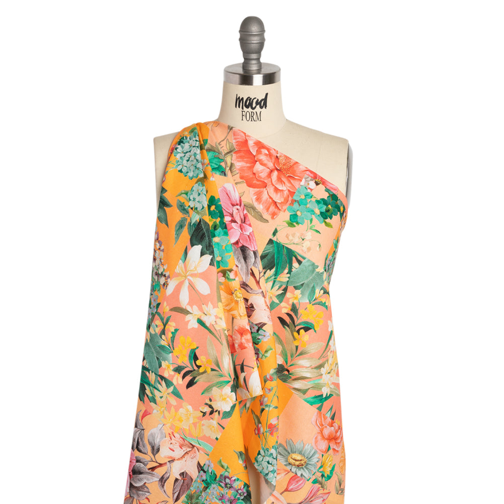 Linen and Rayon Woven Print - Peach and Orange Floral Patchwork - Mood Exclusive Citrus Garden Collage Drape Linen and Rayon Woven Print - Peach and Orange Floral Patchwork - Mood Exclusive Citrus Garden Collage Drape