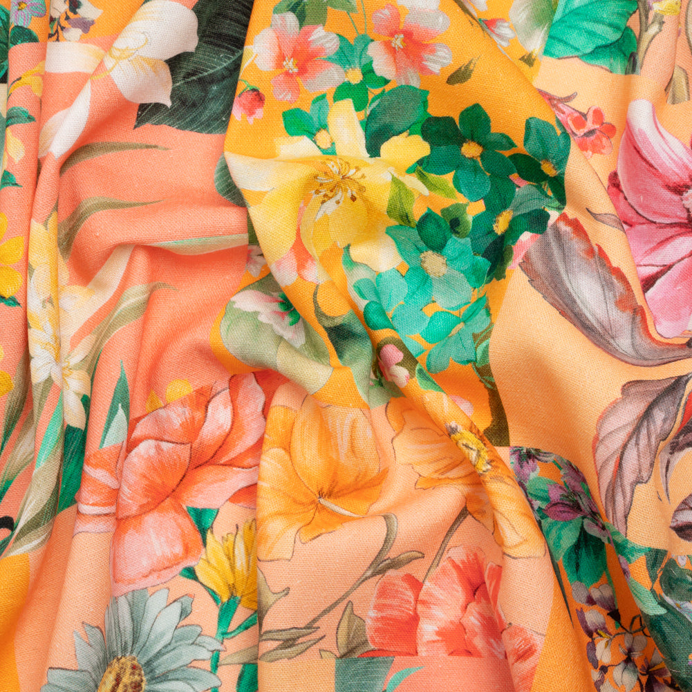 Linen and Rayon Woven Print - Peach and Orange Floral Patchwork - Mood Exclusive Citrus Garden Collage Linen and Rayon Woven Print - Peach and Orange Floral Patchwork - Mood Exclusive Citrus Garden Collage