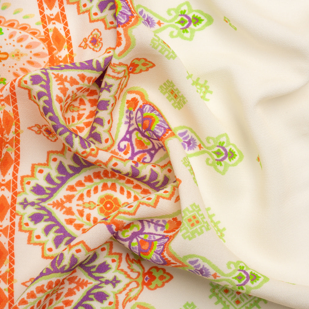 Viscose Crepe Panel - White, Orange and Purple Paisley Squares - Mood Exclusive Heavenly Day Viscose Crepe Panel - White, Orange and Purple Paisley Squares - Mood Exclusive Heavenly Day