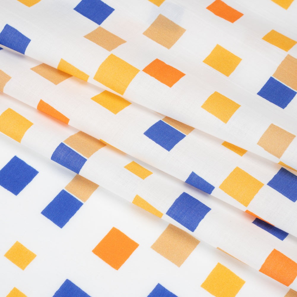Cotton Voile Print - Blue and Orange Sqare Confetti - Mood Exclusive Cubic Field Folded Cotton Voile Print - Blue and Orange Sqare Confetti - Mood Exclusive Cubic Field Folded