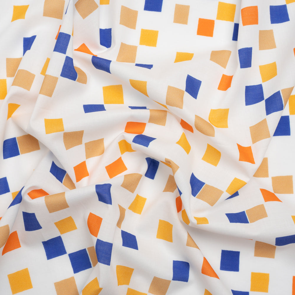 Cotton Voile Print - Blue and Orange Sqare Confetti - Mood Exclusive Cubic Field Cotton Voile Print - Blue and Orange Sqare Confetti - Mood Exclusive Cubic Field