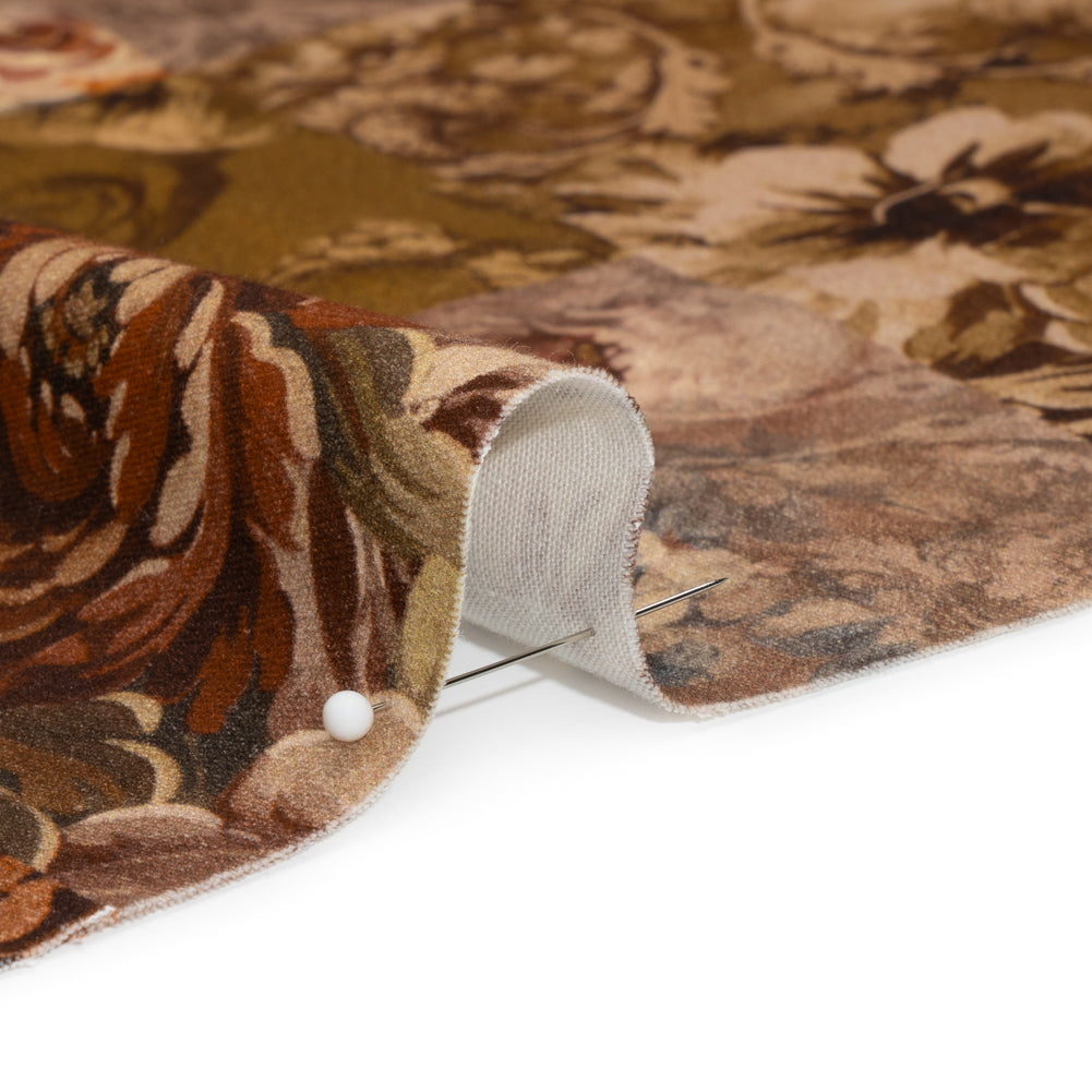 Brushed Stretch Cotton Twill Print - Rust and Olive Floral Patchwork - Mood Exclusive Vintage Vignettes Detail Brushed Stretch Cotton Twill Print - Rust and Olive Floral Patchwork - Mood Exclusive Vintage Vignettes Detail