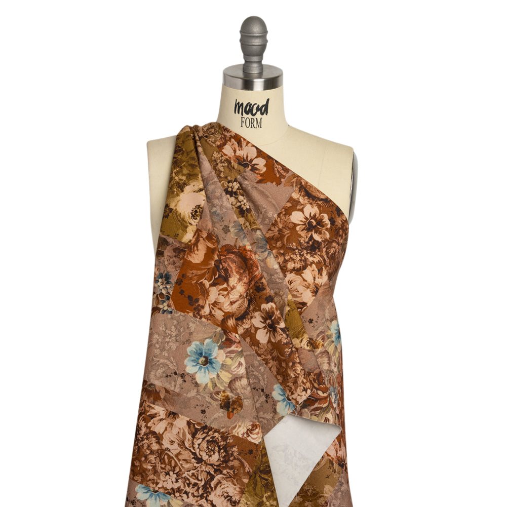 Brushed Stretch Cotton Twill Print - Rust and Olive Floral Patchwork - Mood Exclusive Vintage Vignettes Drape Brushed Stretch Cotton Twill Print - Rust and Olive Floral Patchwork - Mood Exclusive Vintage Vignettes Drape