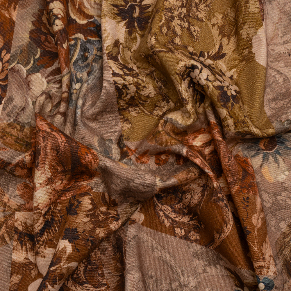 Brushed Stretch Cotton Twill Print - Rust and Olive Floral Patchwork - Mood Exclusive Vintage Vignettes Brushed Stretch Cotton Twill Print - Rust and Olive Floral Patchwork - Mood Exclusive Vintage Vignettes