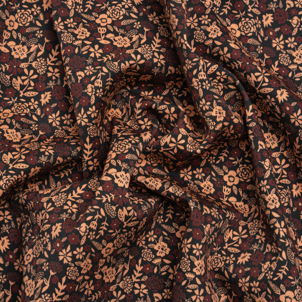 Stretch Cotton Twill Print - Black, Pink and Maroon Floral - Mood Exclusive Always in Bloom Stretch Cotton Twill Print - Black, Pink and Maroon Floral - Mood Exclusive Always in Bloom