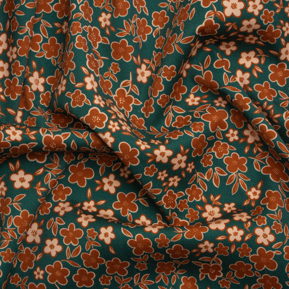 Stretch Cotton Twill Print - Teal, Rust and Peach Floral - Mood Exclusive September Sprouts Stretch Cotton Twill Print - Teal, Rust and Peach Floral - Mood Exclusive September Sprouts