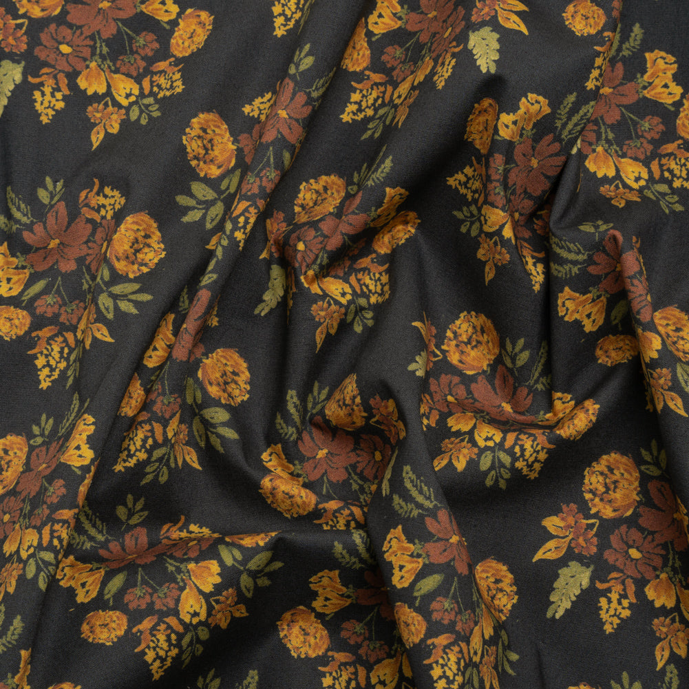 Stretch Cotton Poplin Print - Navy, Rust and Orange Floral - Mood Exclusive Amber Bunches Stretch Cotton Poplin Print - Navy, Rust and Orange Floral - Mood Exclusive Amber Bunches