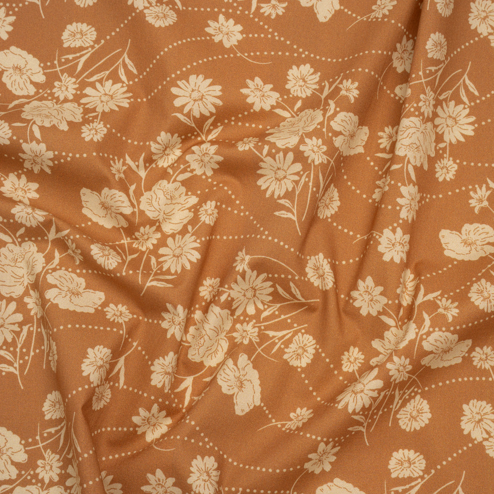 Stretch Cotton Poplin Print - Tan Flowers and Dotted Lines - Mood Exclusive Errands of Bees Stretch Cotton Poplin Print - Tan Flowers and Dotted Lines - Mood Exclusive Errands of Bees