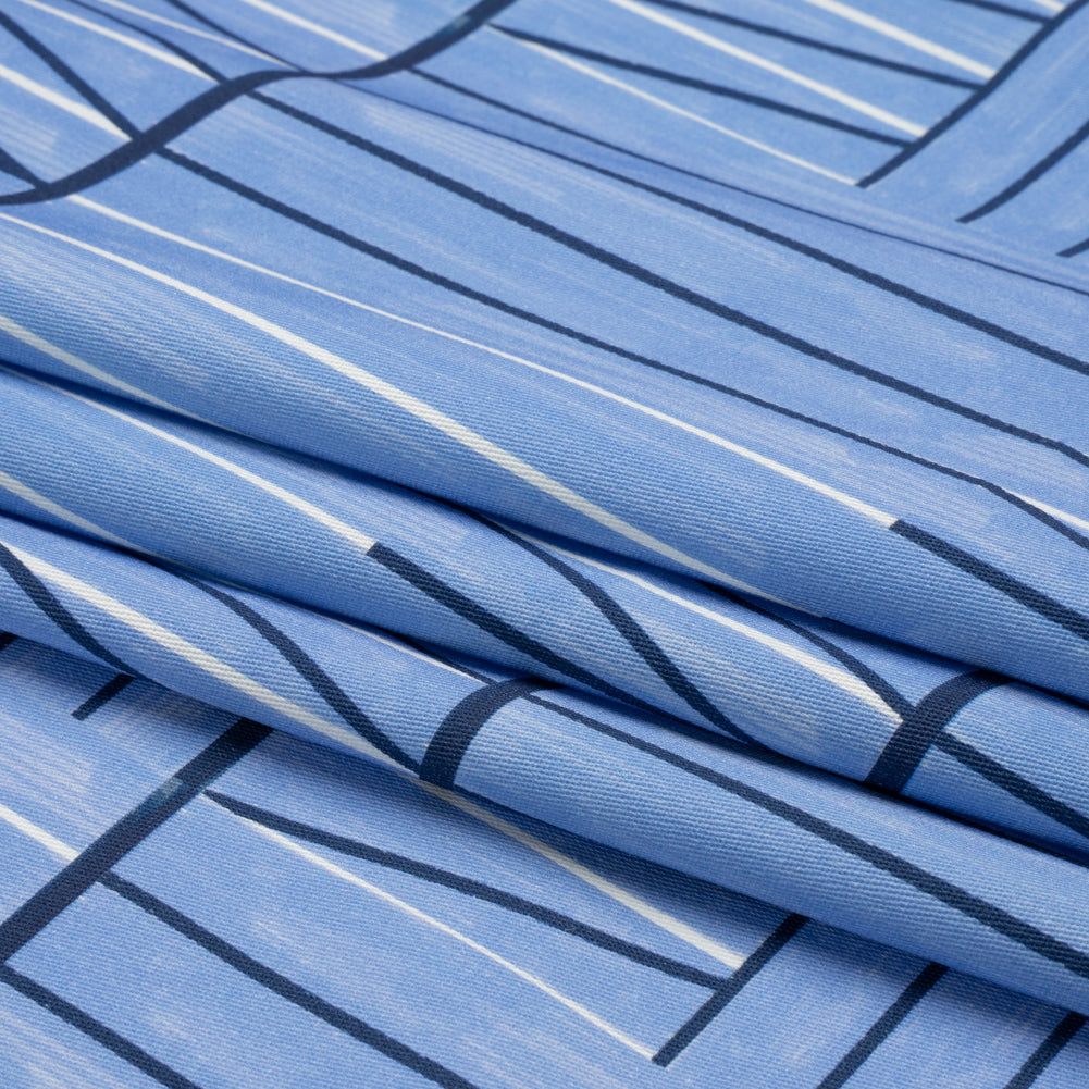 Stretch Cotton Twill Print - Blue Lines in Blocks - Mood Exclusive Structurally Sound Folded Stretch Cotton Twill Print - Blue Lines in Blocks - Mood Exclusive Structurally Sound Folded